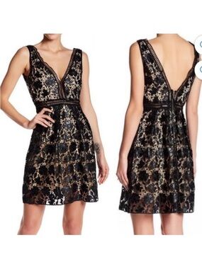 NWT Romeo & Juliet Couture Black Lace Mini Dress with Nude Lining